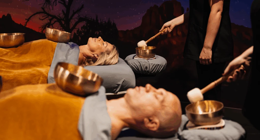 Getting a sound bath at Velvet Spa, a top recommended things for couples to do in Sedona AZ