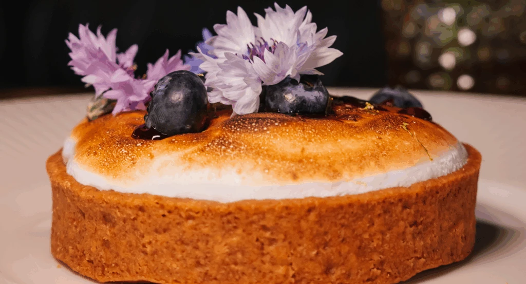 Lemon blueberry tart served at one of the popular Sedona restaurants with a view.