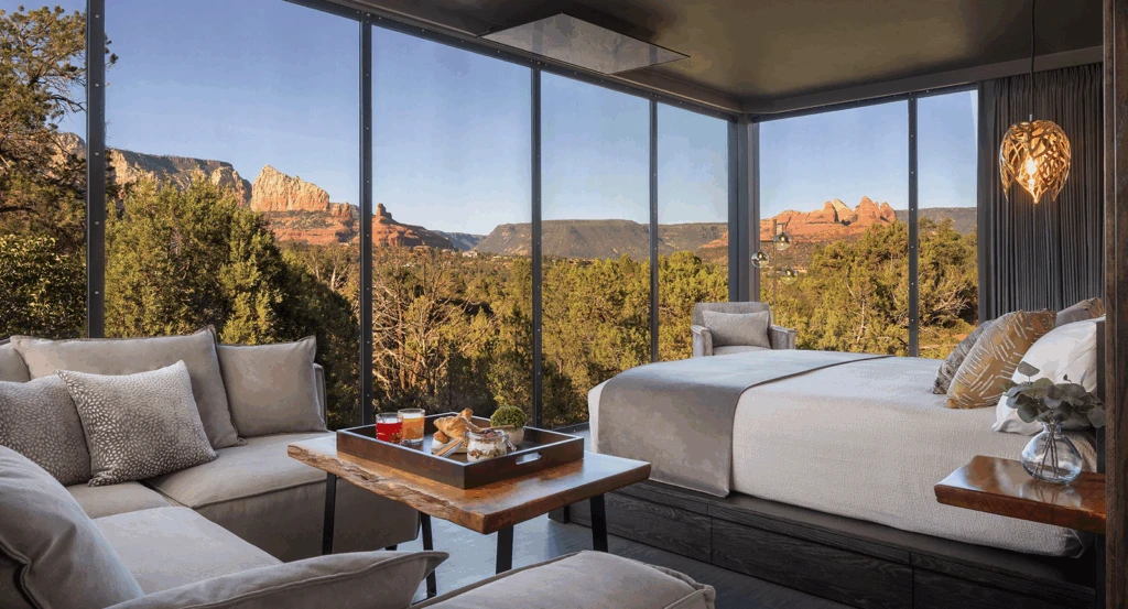 The interior of a private glass atrium at Ambiente Sedona.