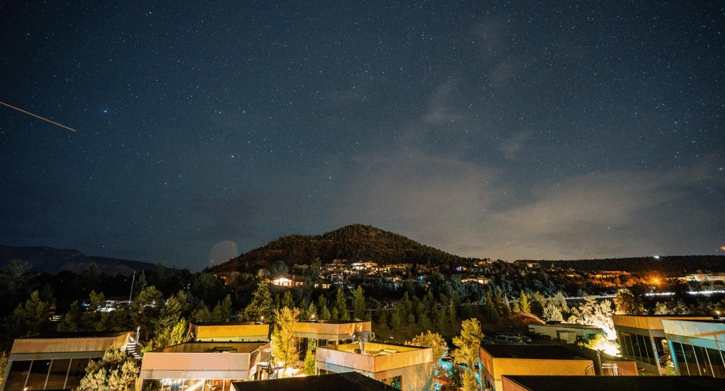 The starry night sky of Sedona from the viewpoint of a private atrium at Ambiente.
