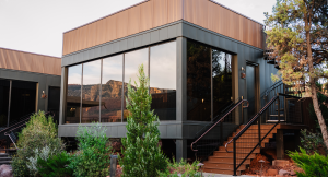 A private atrium suite at Ambiente, overlooking the red rocks.