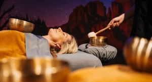 A couple receiving a sound bath at Velvet Spa at a Sedona resort and spa
